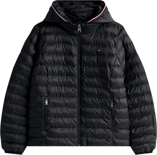 Tommy Hilfiger Veste en duvet Femme Padded Global Stripe Jacket avec Capuche, Noir (Black), M