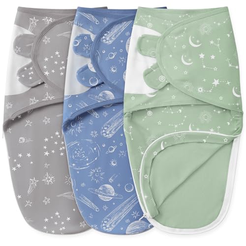 Image of Unnivoll Baby Swaddles for Newborns with Zipper, 100% Cotton Newborn Swaddle Sack, 3 Pack Baby Swaddles 3-6 Months Swaddle Sleep Sack for Newborn Baby Boy Girl Green Constellation