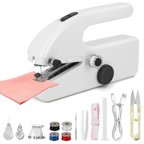 Máquina de coser a mano, mini máquina de coser, máquina de coser eléctrica portátil con herramienta de costura, 2 modos de máquina de coser recargable, mini máquina de coser para principiantes, para