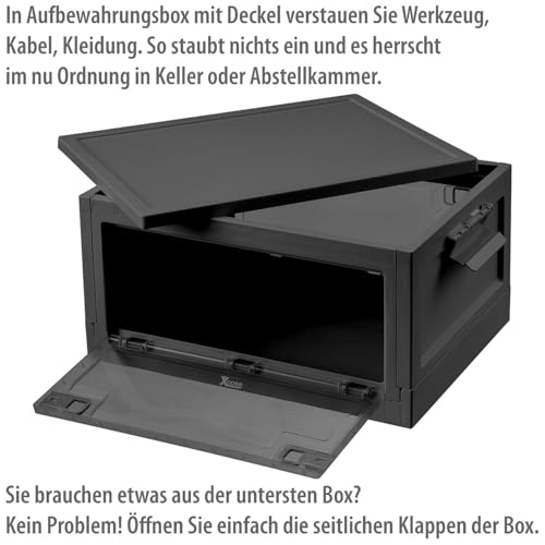 Xcase Klappboxen: 2er-Set Faltbare Aufbewahrungsboxen mit Deckel, je 45 Liter, schwarz (Transportboxen, Klappboxen mit Deckel, Regal)