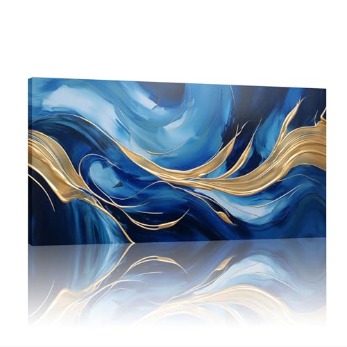 Décoration murale dorée et peintures bleues 70x140 cm sans cadre