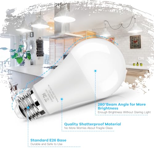 Image of LED Light Bulbs 100 Watt Equivalent 1500 lumens, A19 5000K Daylight White Non-Dimmable, Super Bright No Flicker E26 Standard Base, 13W Lightbulb for Bedroom, Living Room, Office Lighting, 24 Packs