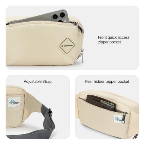 Image of uppercase Cubo Waist Bag for Men & Women- Crossbody Sling Bag for Biking Travel, Outdoor Sports, Camping, Hiking, Cycling | Waist Pouch with Adjustable Strap, Compartment and Zipper Pockets (Beige)