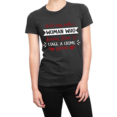 T-shirt Don't Mess with a Woman Crime Scene Noir XL Coton