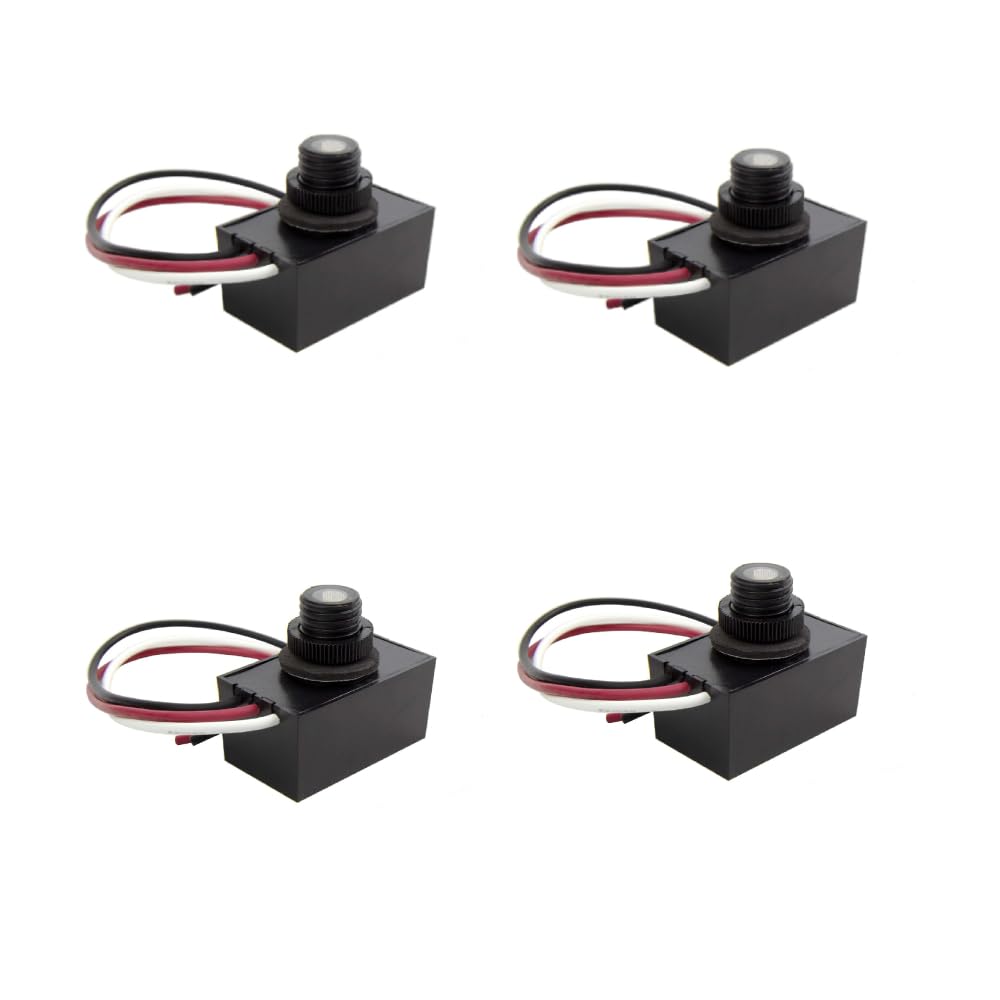 Solus SPC-688 Dusk-to-Dawn Button Sensor for Outdoor Fixtures and Lamp Posts – Auto Photocell Control, 120V, UL Listed, Black (Pack of 4)