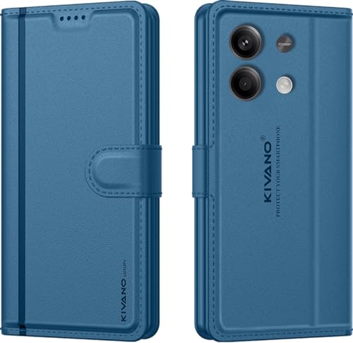 Image of KIVANO LUXE Compatible for Redmi Note 13 Pro 5G Luxury Handmade Leather Magnetic Flip Folio Case | Card Holder & Kickstand | Slim Protective Cover | Unisex - Blue