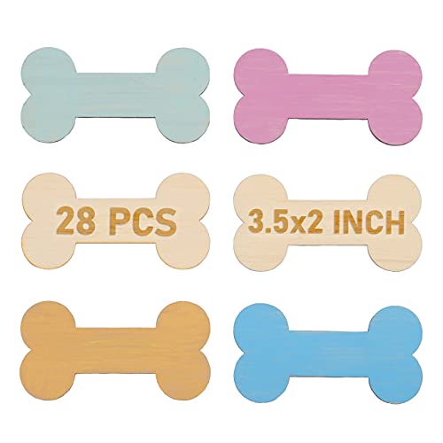 Plydolex Adornos de madera con diseño de huesos de perro, 28 unidades en paquete, madera sin terminar para manualidades, ideal como adornos de perro, suministros de madera para recortes de perro Cover