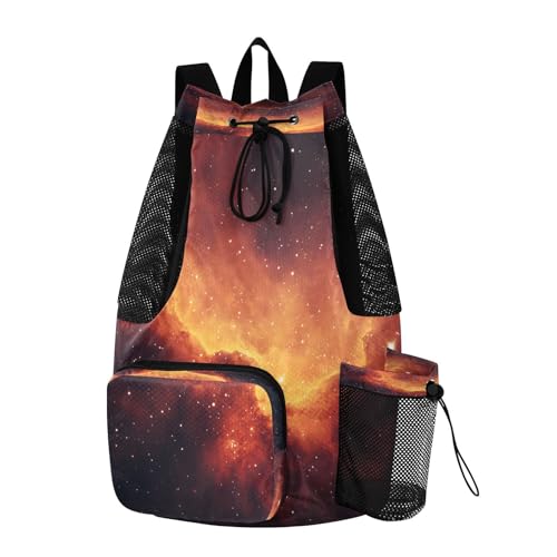 Mesh Gym Swimming Bags for Men & Women, Galaxy Nebula Stars Twinkling Large Drawstring Backpack with Dry-Wet Pocket, Lightweight Gym Bag for Sports, Travel, Beach, Workout Gear