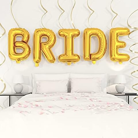 HOUSE OF PARTY Bride Balloon - 40'' Foil Balloons for Wedding Bridal Shower Engagement Party Decor - Bachelorette Party Supplies for Bride-to-Be! (Bride (40 Inches) Gold) Cover