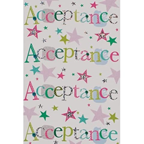Open Acceptance Card & Envelope - Multicoloured Writing & Stars 5.5" x 3.5" Cover