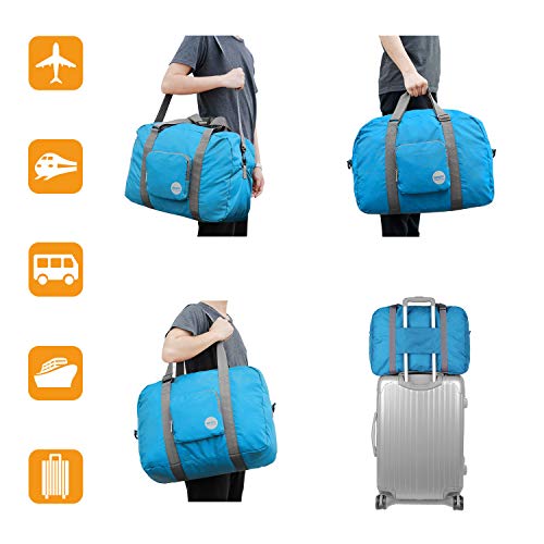 Wandf Foldable Travel Duffel Bag Luggage Sports Gym Water Resistant Nylon, Blue
