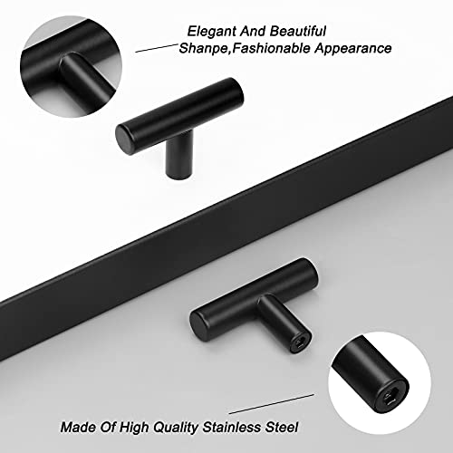 Probrico 10 Pack Black Stainless Steel Kitchen Cabinet Door Handles T Bar Drawer Pulls Knobs Diameter 1/2 Inch Single Hole 2Inch Length #TOP4