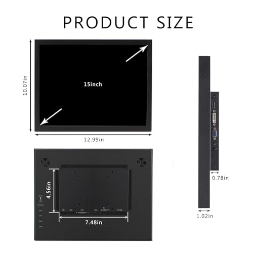 Image of VSDISPLAY 15'' 1024x768 LCD Monitor 4:3 Aspect Ratio with H /D /VGA /DVI Input | Metal Housing,for Industrial /Gaming Extra Monitor