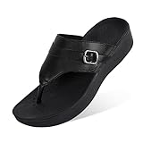 ERGOfoot Orthopedic Flip Flops for Women, Plantar Fasciitis Thong Sandals For Flat Feet with Arch Support, Comfortable Toe Post Platform Sandal with Adjustable Straps