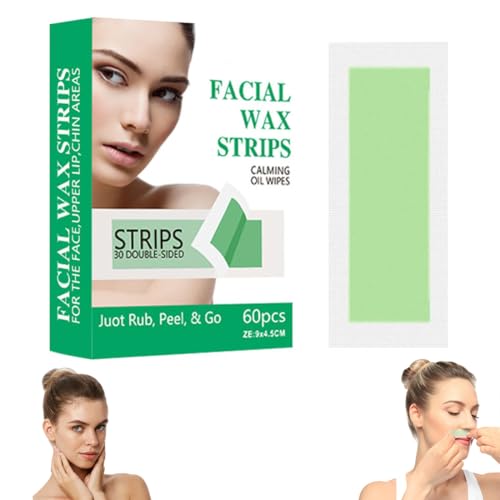 GNHG 60pcs Tiras de Cera Hipoalergénicas para Mujeres – Depilación Facial Suave para Pieles Sensibles – Kit con 60 Tiras + Toallitas Calmantes
