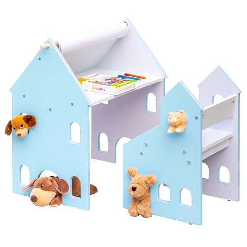 Image of Alex Daisy Holland Kids Study Table and Chair Set with Easel for 3-12 Years (Blue)
