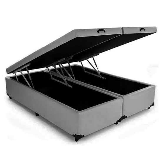 Cama Box Baú King Size Sintético Corino Cinza Pistão a gás Bipart...