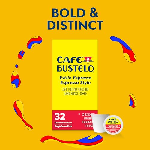 Image of Cafe Bustelo Espresso Style Dark Roast, Single Serve Coffee Pods, 32 Count (Pack of 1)