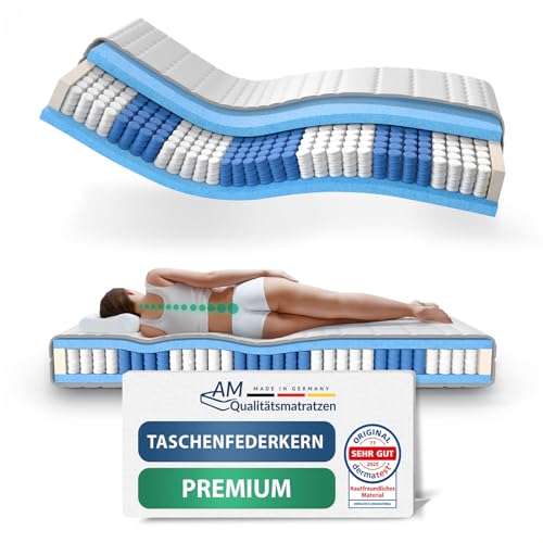 AM Qualitätsmatratzen Premium Taschenfederkernmatratze 140x200cm H2 24cm - Made in Germany & Oeko TEX Siegel - 7 Zonen Federkernmatratze 140x200 mit Lyocell Bezug - Ergonomische Matratze 140x200 H2
