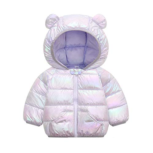 MOONMALLS Cartoon Bear Hoodie Coats Winter Down Cotton Outwear for Baby Boys Girls (Light Purple, 18-24Months)