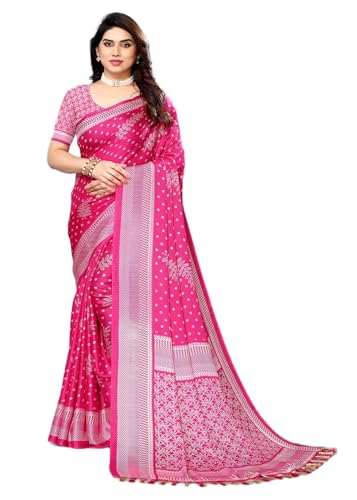 Image of Amazon Brand - Tavasya Womens Blocked Printed Daily Wear Chiffon Georgette Saree With Blouse With Blouse
