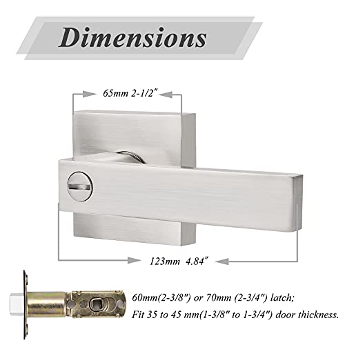 Probrico Square Satin Nickel Bedroom And Bathroom Privacy Door Levers Lockset Keyless Door Locks Handles, Pack Of 10 #TOP5