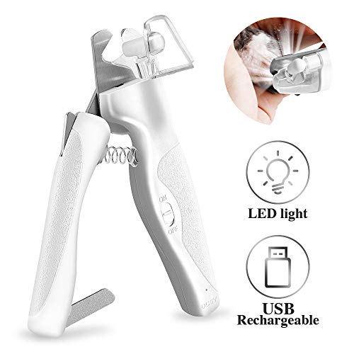 HAPPY HACHI Coupe Ongle Chien Chat Coupe Griffe Professionnel avec Lumières LED Dispositif de Protection Contre Les Éclaboussures, Fermeture de Sécurité et Lime à Ongles Recharge USB pour Oiseaux