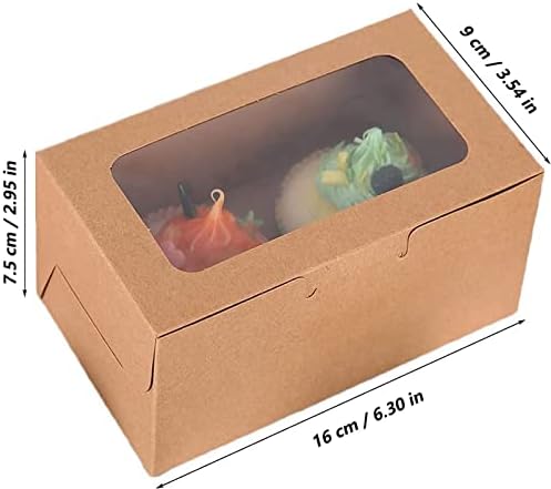 50 Pieces Cake Box,Muffin Boxes,Pastries Boxes,Paper Cupcake Boxes with PVC Window for Pastries,Cookies,Cupcakes (Brown)