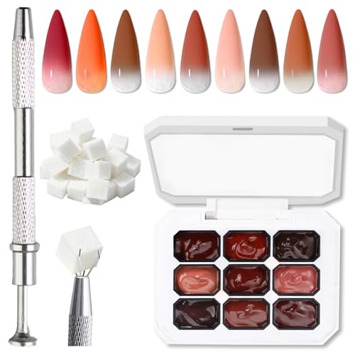 Kit gel para uñas Ombre 9 colores con esponjas