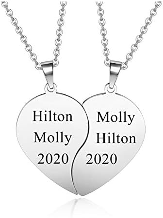 PiercingJak 2pcs Custom Engraved Heart Puzzle Matching Necklaces for Couples Stainless Steel Split Heart Puzzle Pendant Necklace for Women Men Couples BFF Friendship Gift
