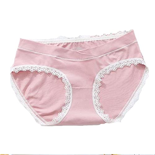 Paquet de 3 Culotte de Grossesse en Dentelle Culotte de Grossesse en Coton Post-Partum Mère Maternité Femmes Lissage Taille Basse (Color : Pink, Size : XL) Cover