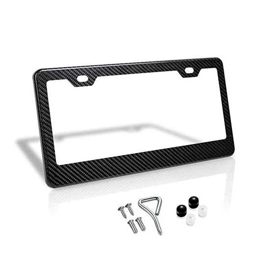 100% Real Carbon Fiber License Plate Frame 2 Holes Black Licenses Plates Frames,Car Licence Plate Covers Holders Slim Design with Chrome Screw Caps Tool Kit for US, Canda and Mexico Vehicles(1PCS)