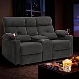 RIHEREFY 68'' RV Power Loveseat Recliner Sofa with Heat and Massage| RV Electric Reclining Loveseat with Console| Double Reclining Couch with Cup Holder | Loveseat ReclinerTheater Seating(Fabric,Gray)