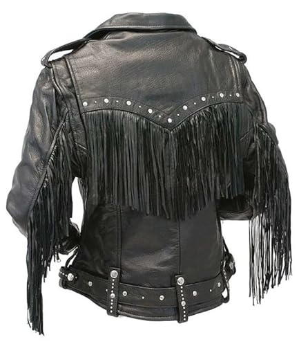 AAOutfitz Damen-Bikerjacke aus Leder mit Fransen und Nieten...