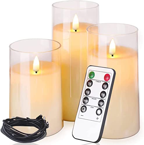 Glass Flameless Candles, Rechargeable Battery Operated Candles With 10-Key Remote Control, Flickering Led Pillar Candles Ivory For Wedding Festival Home Decoration #TOP3