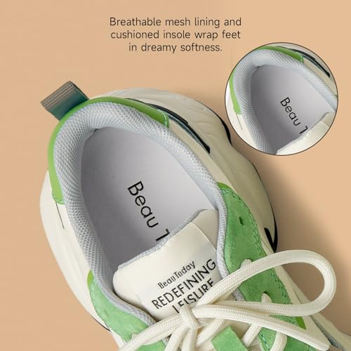 Image of BEAU TODAY Womens Chunky Sneakers, Chunky Shoes for Women, Lace up Comfortable Fashion Dad Sneaker