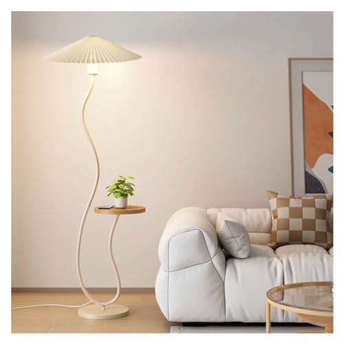 Lámpara de pie LED con base de mármol y madera para dormitorio blanco