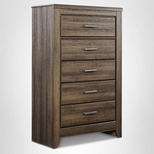 Signature Design by Ashley Juararo Rustic 5 Drawer Chest of Drawers, Aged Dark Brown