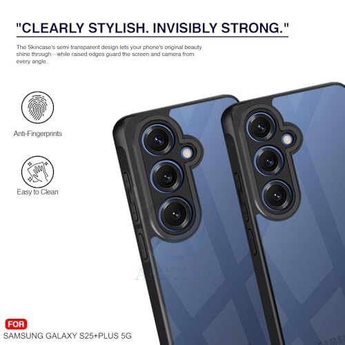Image of AESTMO Samsung Galaxy S25 Plus 5G Back Cover | 360 Protection | Crystal Clear Hard Back Transparent | Bumper Case for Samsung Galaxy S25 Plus 5G (PC+TPU, Black Bumper)