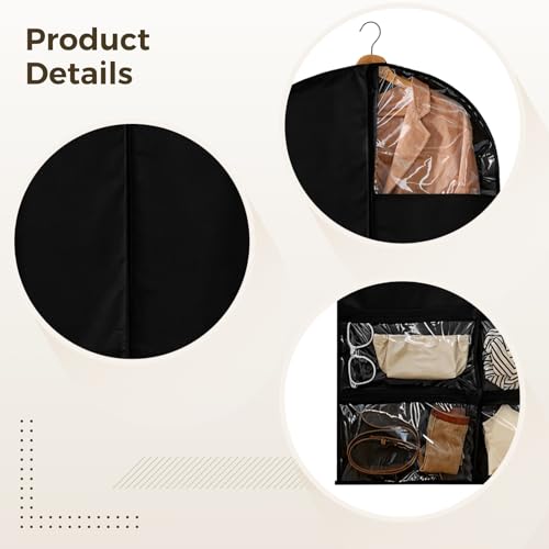 4-Pack Cheer Uniform Bags, 23.6 X 47.2 Inches, Black Non-Woven, Breathable Dustproof, Multi-Pocket Garment Bags for Cheer Uniforms3