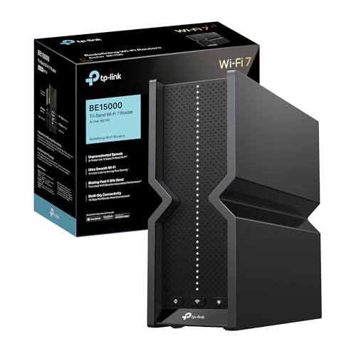 TP-Link Wi-Fi 7 Archer BE700 Router Wi-Fi BE15000Mbps, 1×Porta WAN 10 Gbps, 1×Porta LAN 2.5 Gbps, 3 ×Porta LAN 1Gbps, Molteplici Opzioni di Installazione, MU-MIMO, 4K-QAM, OFDMA, MLO, VPN, EasyMesh