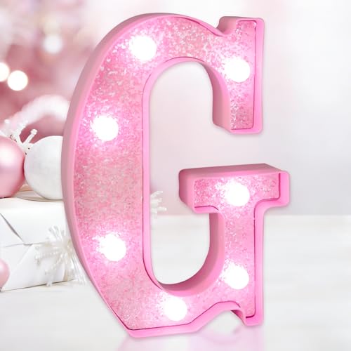 IFDGCTK Pink Glitter LED Light Up Letter G, Cold White Light Marquee Letter