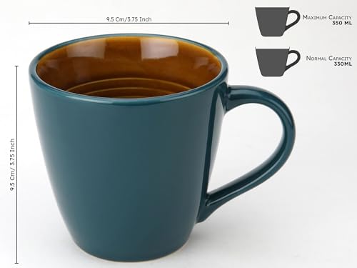 Image of Bodhi House Handcrafted Ceramic Coffee Mug Set of 4 Pieces (350 Ml), Stoneware Tea Cup, Microwave Safe Large Milk Mug, Glossy Finish, Ideal for Daily use, Casual Gatherings and Gifting, Cyan