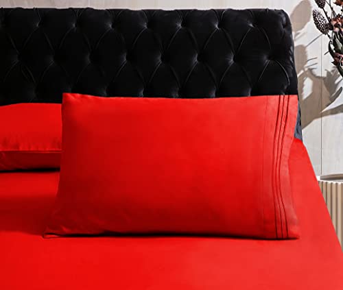 Image of Mocassi Hotel Luxury 1800 Thread Count Bedding Pillowcases King Size Set of 2 - Pillow Covers - Pillow Protector - Cooling Pillowcases (Set of 2 King Size 20 inch x 40 inch, Red)