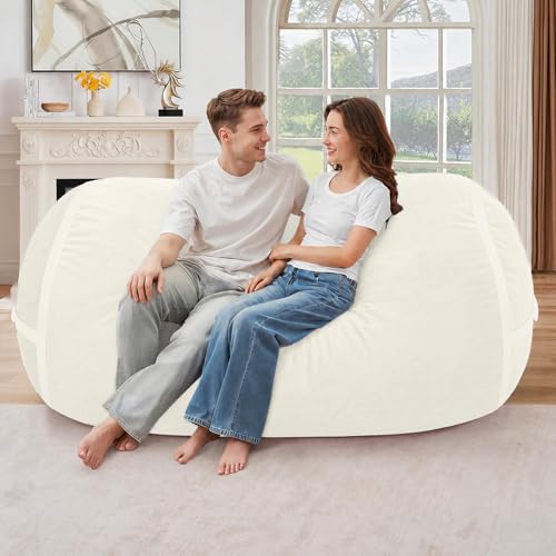 Image of 5FT Bean Bag Chair 5'Giant Bean Bag Chairs with Adults, Large Beanbag Chair | Bean bag Lounger with Machine Washable Cover Luxurious Velvet Fabric, Comfy Chairs for Living Room, Bedroom, Dorm, Beige