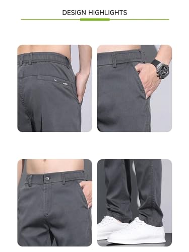 Men Summer Casual Pants Thin Elastic Waist Business Slim Trousers Male4