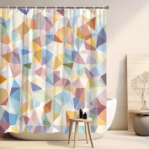 Rideau de douche géométrique pastel 180 x 190 cm pour baignoire - 3