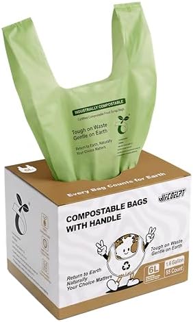 1.6 Gallon Compostable Food Scrap Bags with Handles, Small Biodeg...