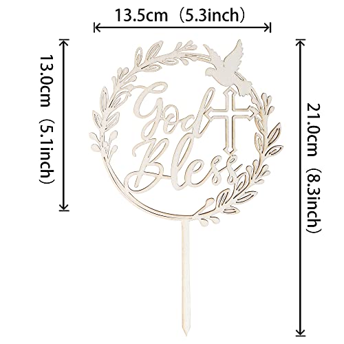 Condition photo showing New/Like New for 1 pcs god bless and cross cake topper with dove wooden god bless cake pick first communion cake decoration for christening religious baptism baby shower birthday party cake decorations supplies