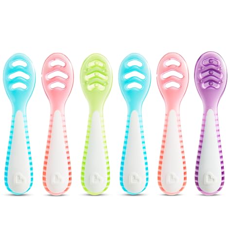 Munchkin® Gentle Dip™ Baby Spoons for Self Feeding and Baby Led Weaning, 6 Pack, Blue/Green/Pink/Purple